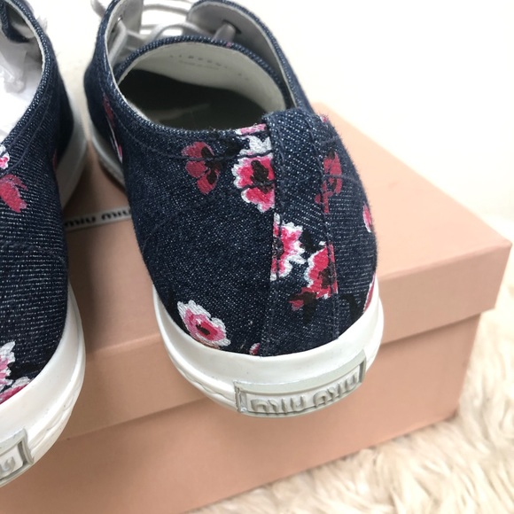 Miu Miu Floral Denim lace up sneakers trainers 39 - Picture 5 of 8